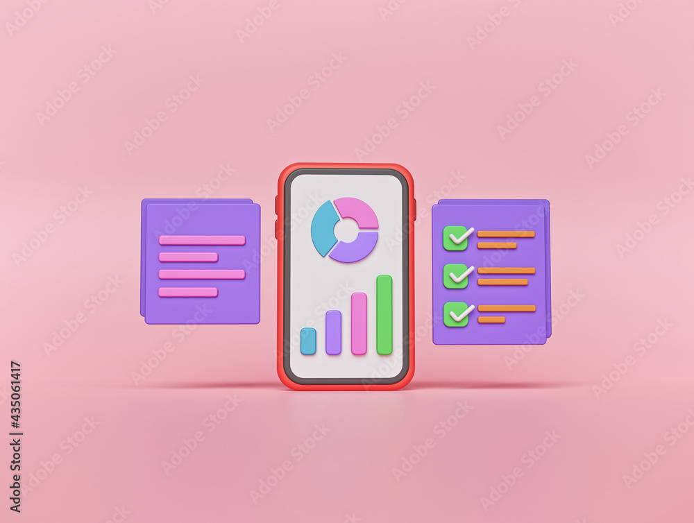 Aufkleber business data report and smartphone. 3d rendering