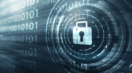 Internet Security Data protection communication computer system, security people information passcode lock protection social security network connection technology, internet of things blue background