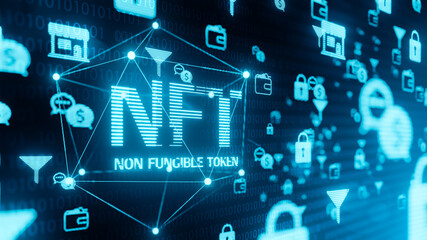 NFT non fungible token digital online cryptocurrency blockchain businessman concept, pay unique...