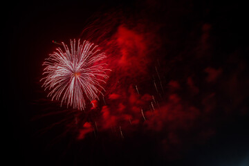 big and beautiful red fireworks for victory day