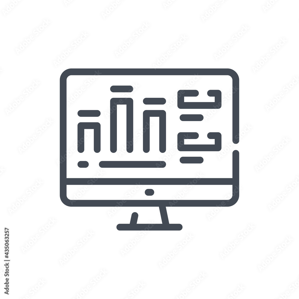 Poster computer with online statistics and analytics line icon. online report and chart analysis vector out
