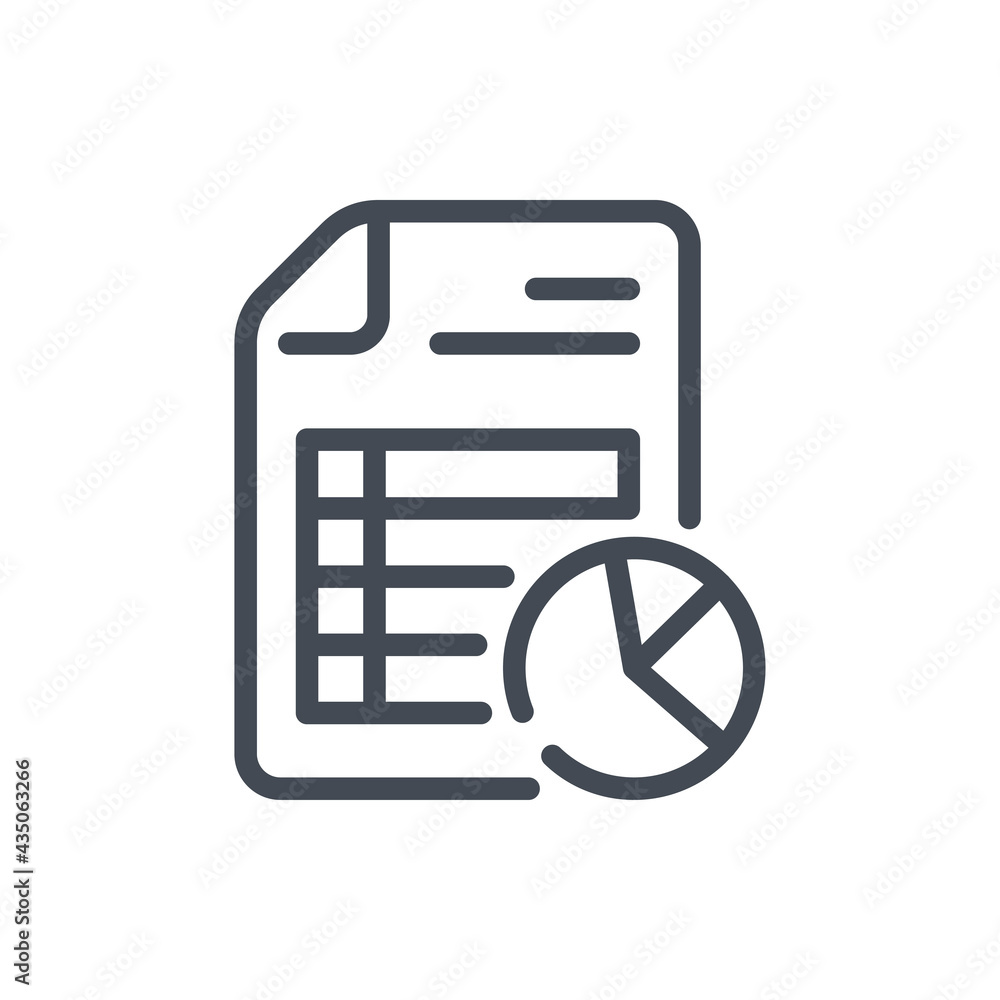 Poster financial document with pie chart line icon. business report, statistics and analytics vector outlin