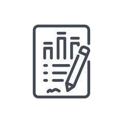 Financial report with statistics and pencil line icon. Financial statement signing vector outline sign.