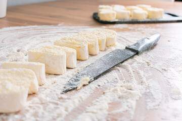 The chef prepares the dough