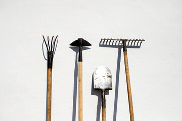 garden tools on a white background