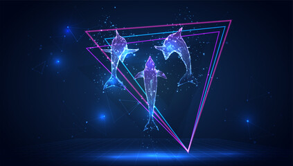 vector 3d dolphin on a blue background in virtual space
