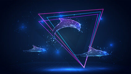 vector 3d dolphin on a blue background in virtual space © coffeemill