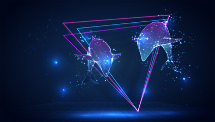 vector 3d dolphin on a blue background in virtual space © coffeemill