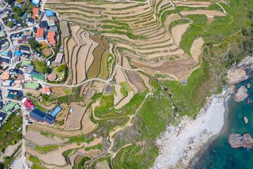 Fototapeta premium The scenery of the seaside town from the aerial photograph
