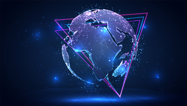 vector 3d planet Earth  on a blue background in virtual space