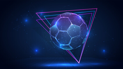 vector 3d soccer ball on blue background in virtual space