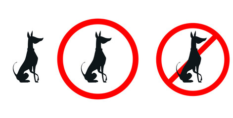 Dog is sitting. sign Dog is waiting. Black silhouette on a white background illustration.
