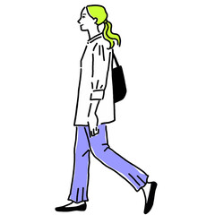 おしゃれな女性の全身線画イラスト