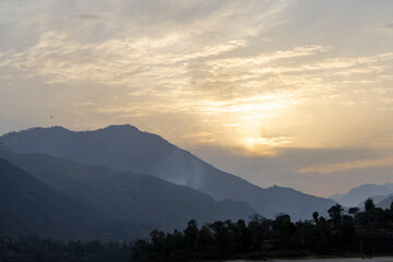 sun rising blue sky over the mountain in India 