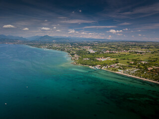 Fototapeta premium Italy, May 202: aerial view of the city of Peschiera del Garda in the province of Verona in Veneto.