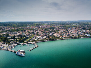 Obraz premium Italy, May 202: aerial view of the city of Peschiera del Garda in the province of Verona in Veneto.