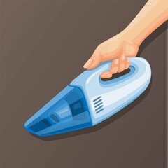 Hand holding portable vaccuum cleaner, household appliance symbol illustration vector © Simply Amazing