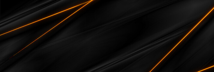 Black smooth abstract background with neon glowing orange lines. Vector futuristic banner design