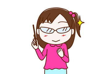 先生風の眼鏡をかけてキリっとして指示棒を持つ少女