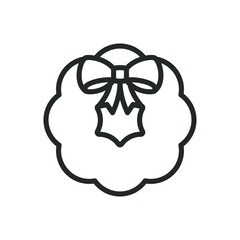 Christmas wreath with bow outline icon logo design template. Simple flat clip art element vector illustration.