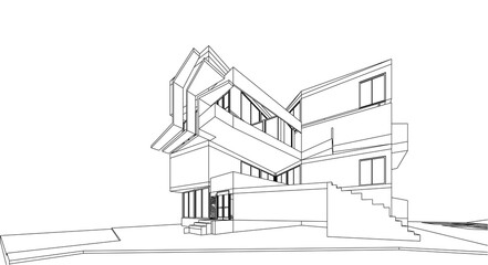 3d wireframe of building. sketch design.Vector