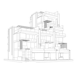 3d wireframe of building. sketch design.Vector