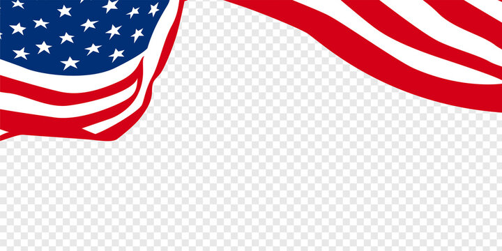 The USA, America waving flag on transparent background banner design.
