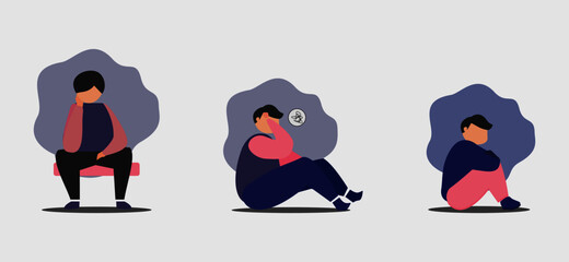 illustration of people got depressed, man, sad and feel lonely