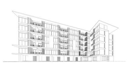 3d wireframe of building. sketch design.Vector