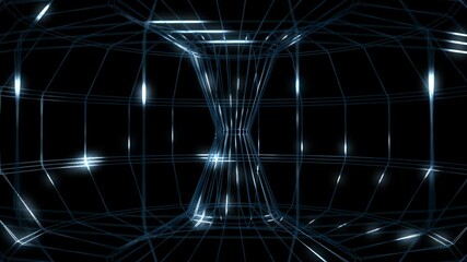 Abstract technology background animation with a rotating futuristic blue wireframe structure and flowing white energy lights. This futuristic motion background is full HD and a seamless loop.