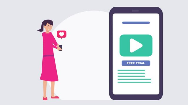 Woman watching free trial video on mobile phone