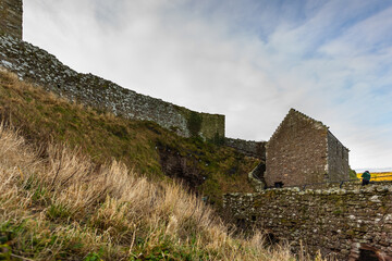 View of the ruins of the 13th century Dunnottar Castle, Stonehaven, Scotland.