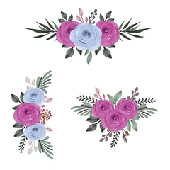 Papier Peint photo Des fleurs définir un cadre floral aquarelle de roses roses et bleues pour carte de voeux et d& 39 invitation de mariage