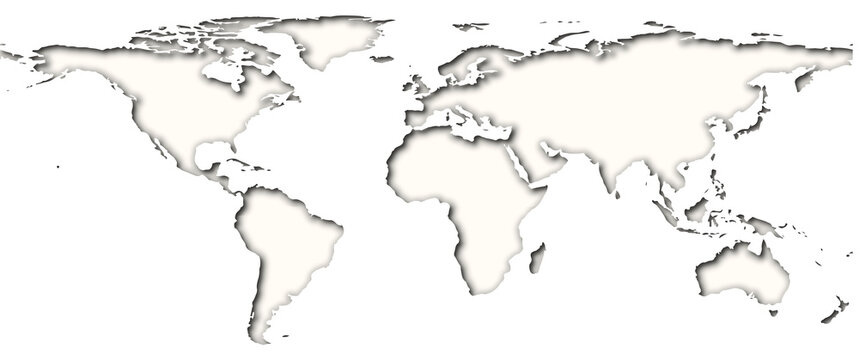 Layered papercut world map with shadows, black and white, elements of this image furnished by NASA.