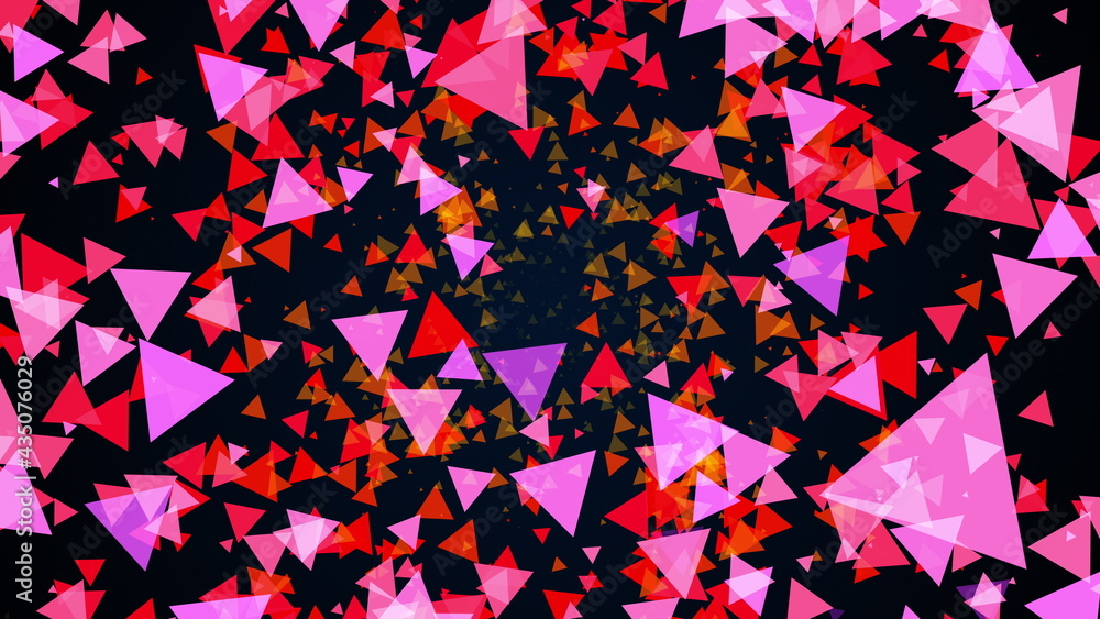 Poster 3d rendering background of numerous triangular particles on a black. computer generated abstract web