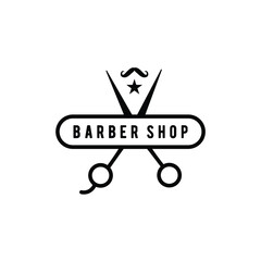 scissors with moustache barber shop logo design vector
