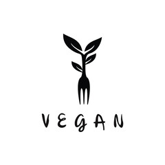fork and leaf vegan logo design vector
