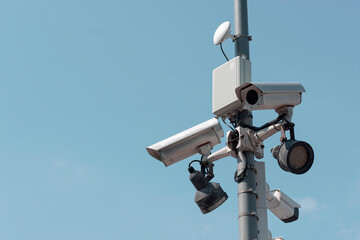 Cameras security on pole, cctv security surveillance system