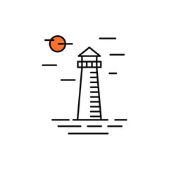 lighthouse night line art logo design vector
