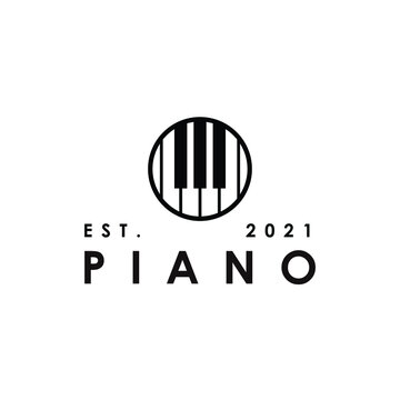 piano instrument in the circle shape logo design vector 
