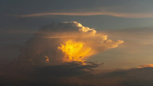 4K-Time lapse Nature blue sky  background - lightnings in sunset sky with dark clouds and rain.