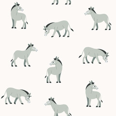 Simple seamless trendy animal pattern with donkey. Cartoon vector illustration.