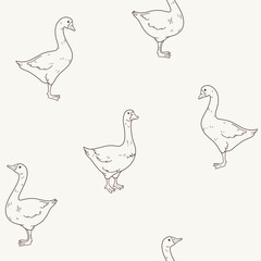 Fototapeta premium Seamless trendy pattern with goose. Outline vector illustration for prints, clothing, packaging and postcards.