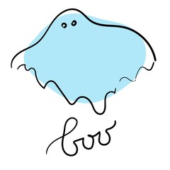 Hand-drawn sign Boo with ghost, primitive style. Simple vector illustration