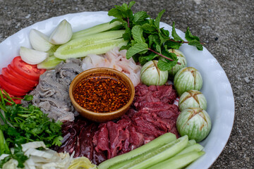 Meat with sauce is a very famous and popular dish in northern Thailand.