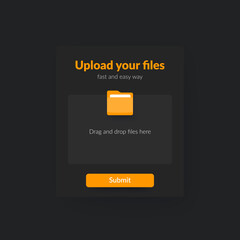 upload files form with submit button, dark ui design