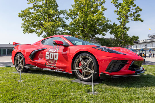 Indianapolis - Circa May 2021: Chevrolet Corvette Indianapolis 500 Pace Car. Chevy is a division of GM and the Corvette has paced the Indy 500 at least 18 times.
