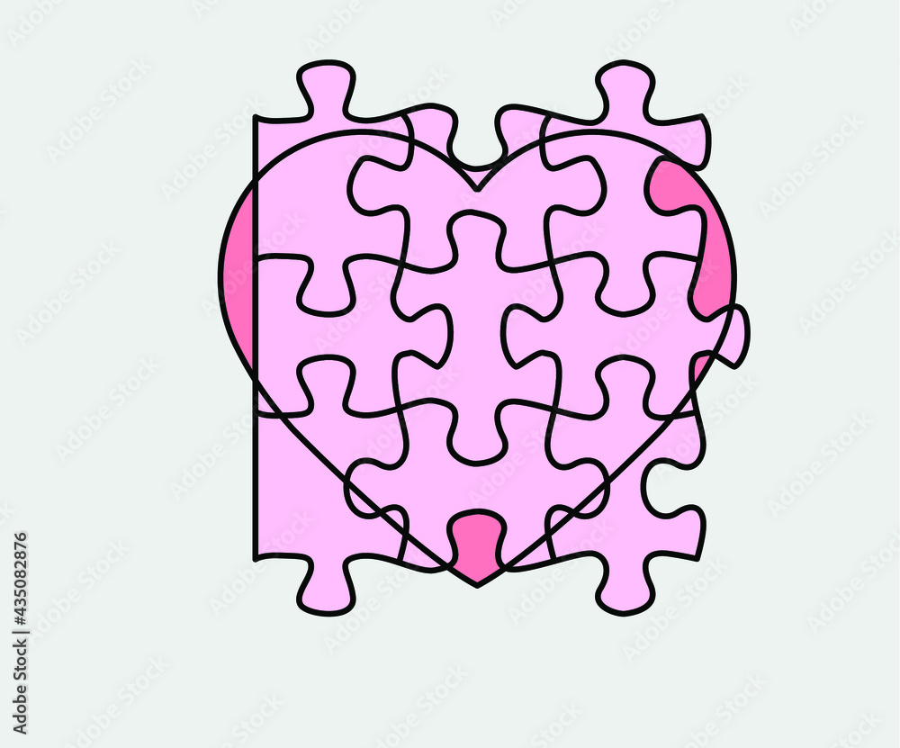 Poster heart-shaped puzzle. conceptual vector illustration of the problems of love and partnership.