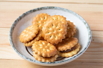Pineapple cookies on wooden background Thai snack food