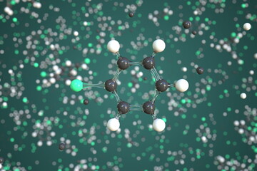 Bromobenzene molecule. Conceptual molecular model. Chemical 3d rendering